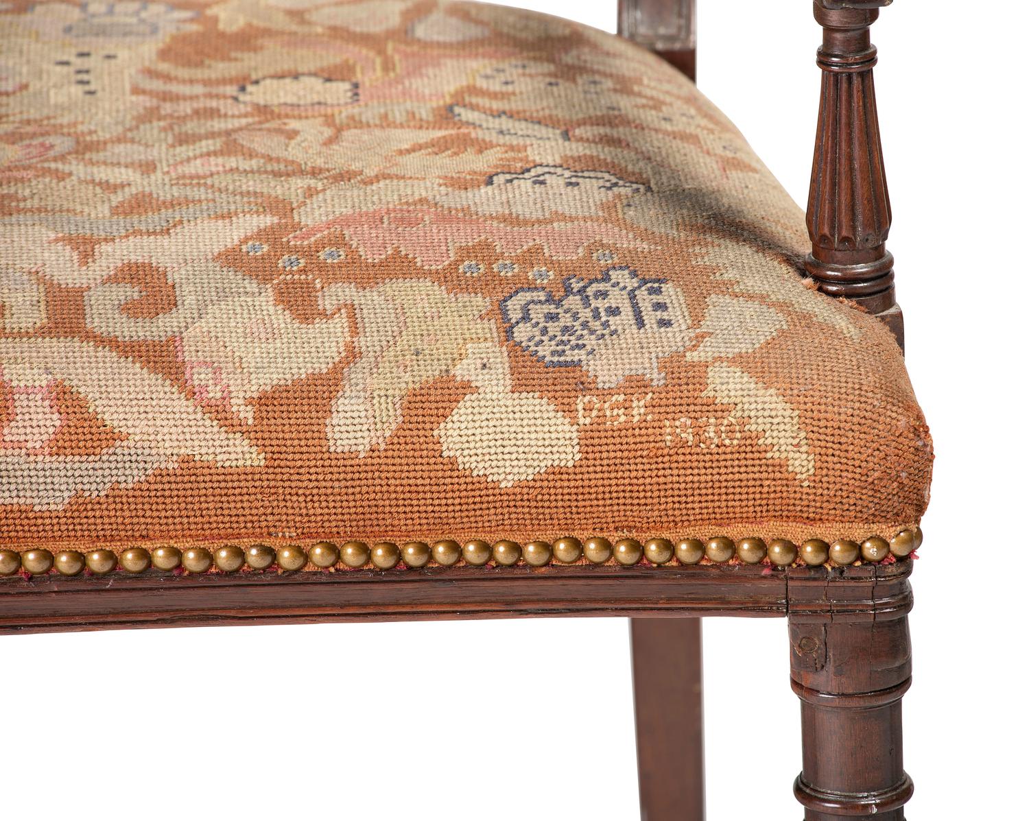 Seven Regency Style Brass Inlaid Mahogany Chairs