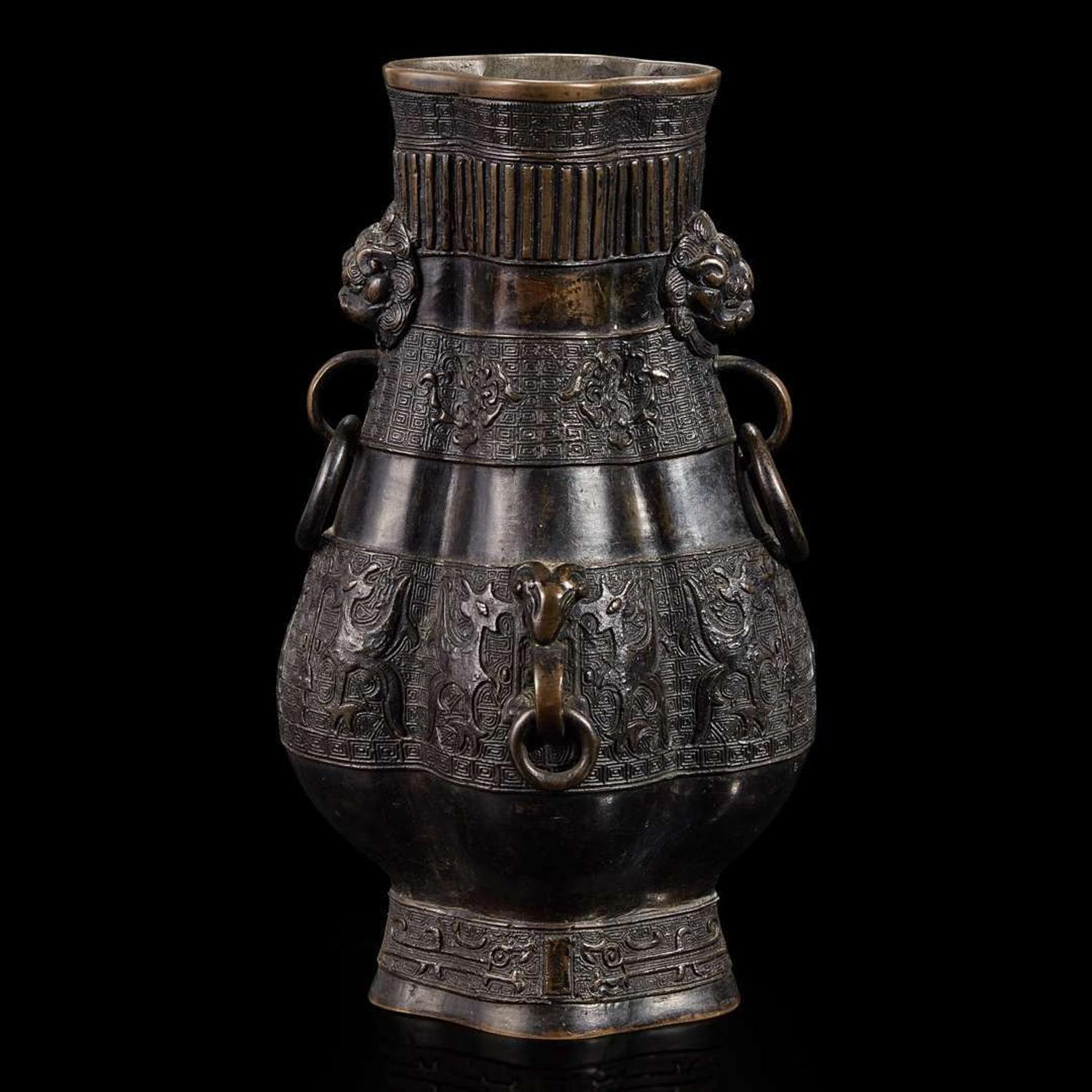 A Chinese patinated bronze lobed pear-shaped vase 18th/19th century or earlier