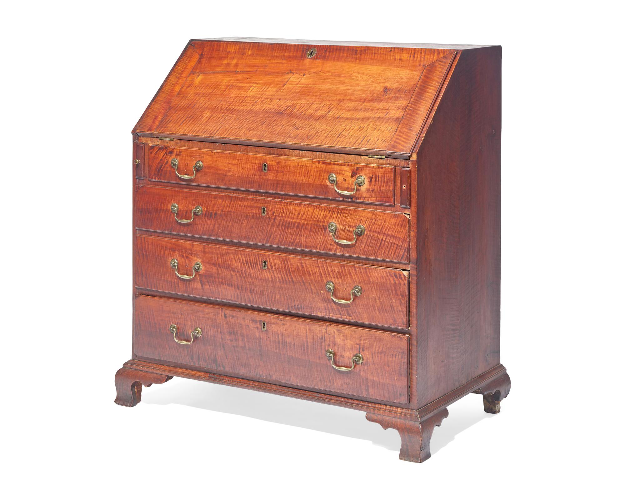 A Chippendale Tiger Maple Slant-Front Desk, Southeastern Pennsylvania, Circa 1770