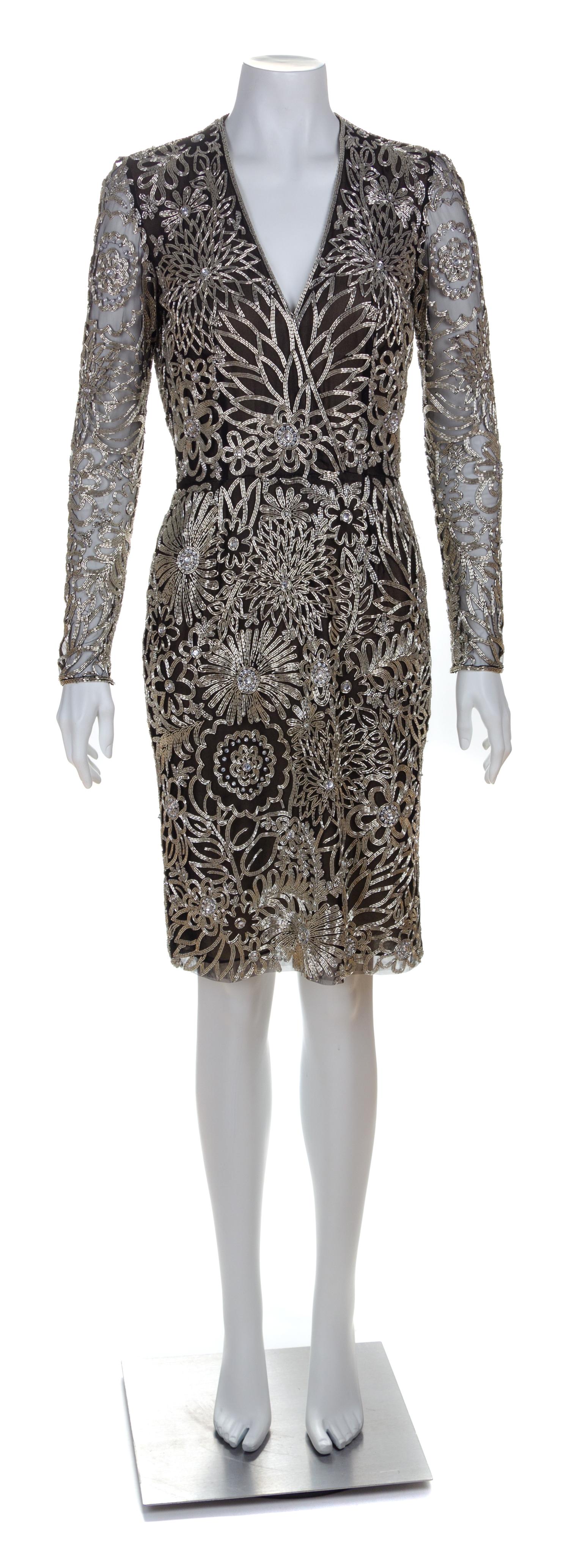 A Naeem Khan Black Silk Beaded Cocktail Dress, Size 4.