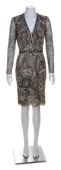 A Naeem Khan Black Silk Beaded Cocktail Dress, Size 4.