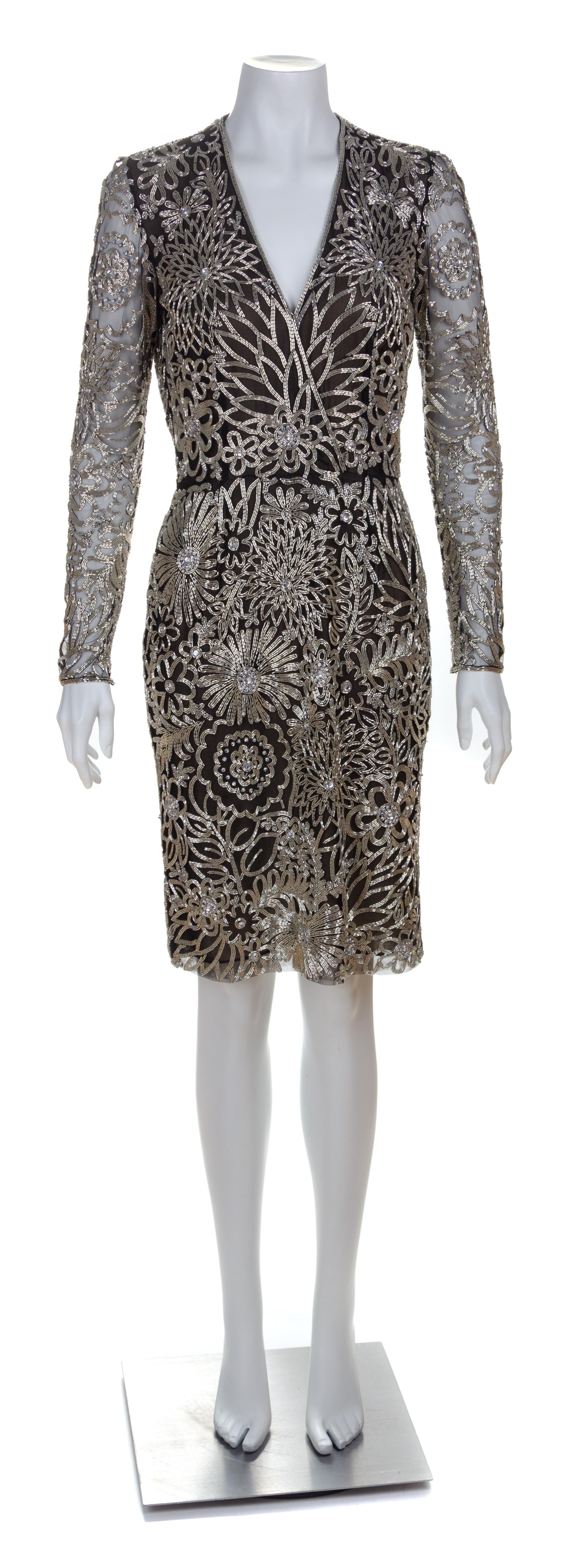 A Naeem Khan Black Silk Beaded Cocktail Dress, Size 4.