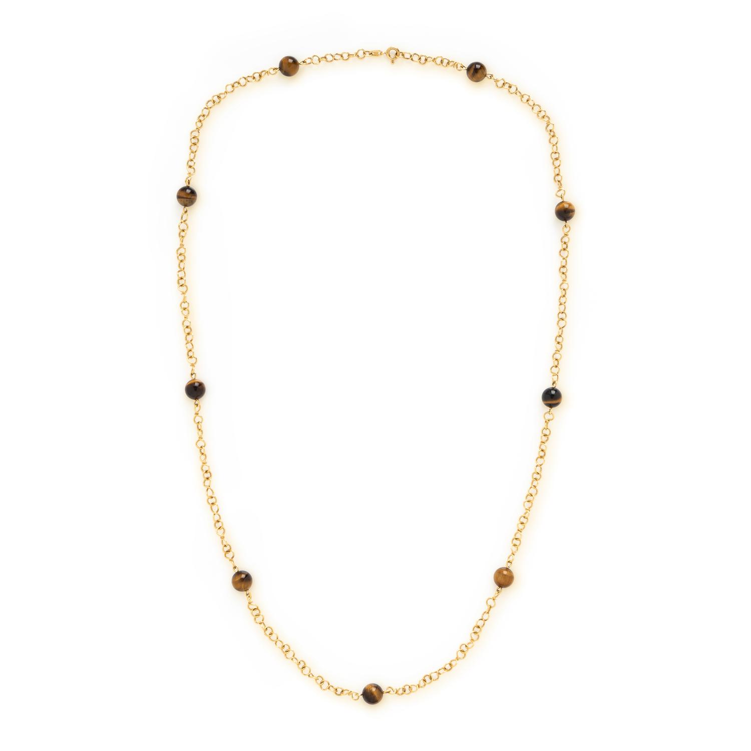 Tiger's Eye and Yellow Gold Necklace