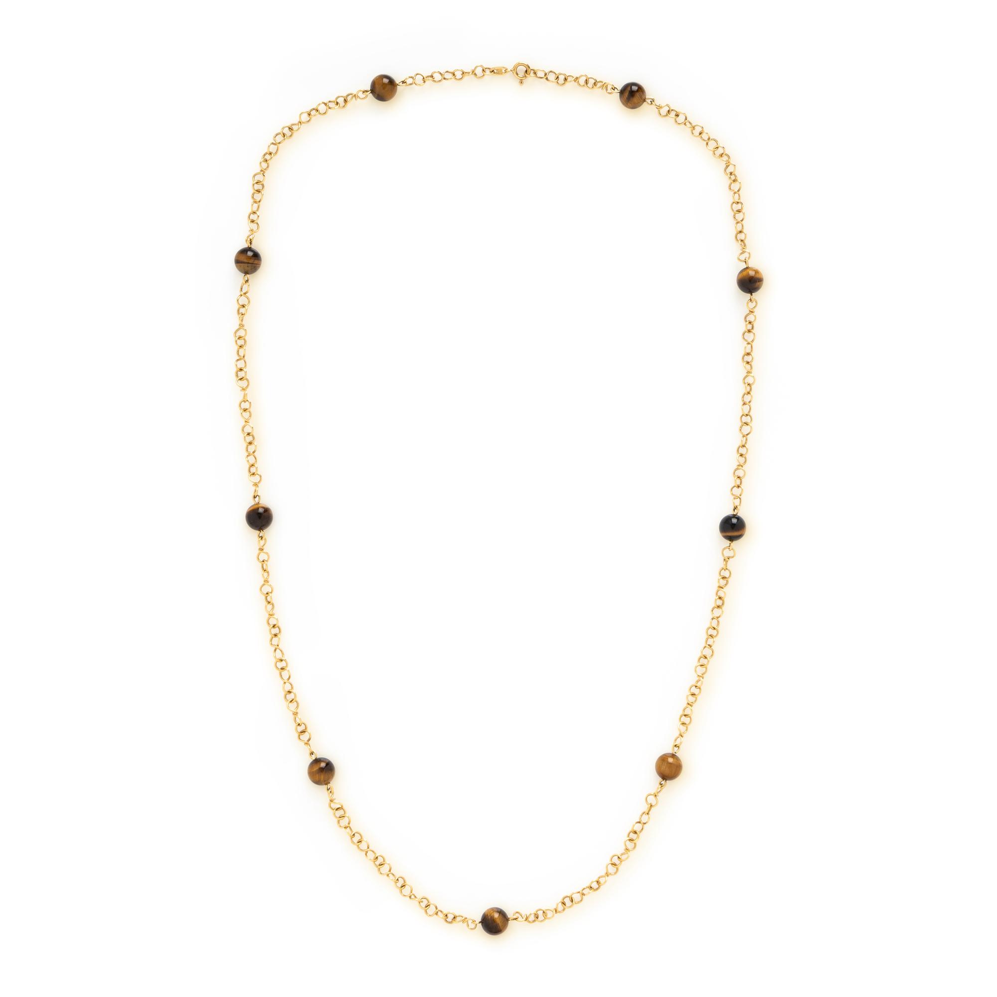 Tiger's Eye and Yellow Gold Necklace