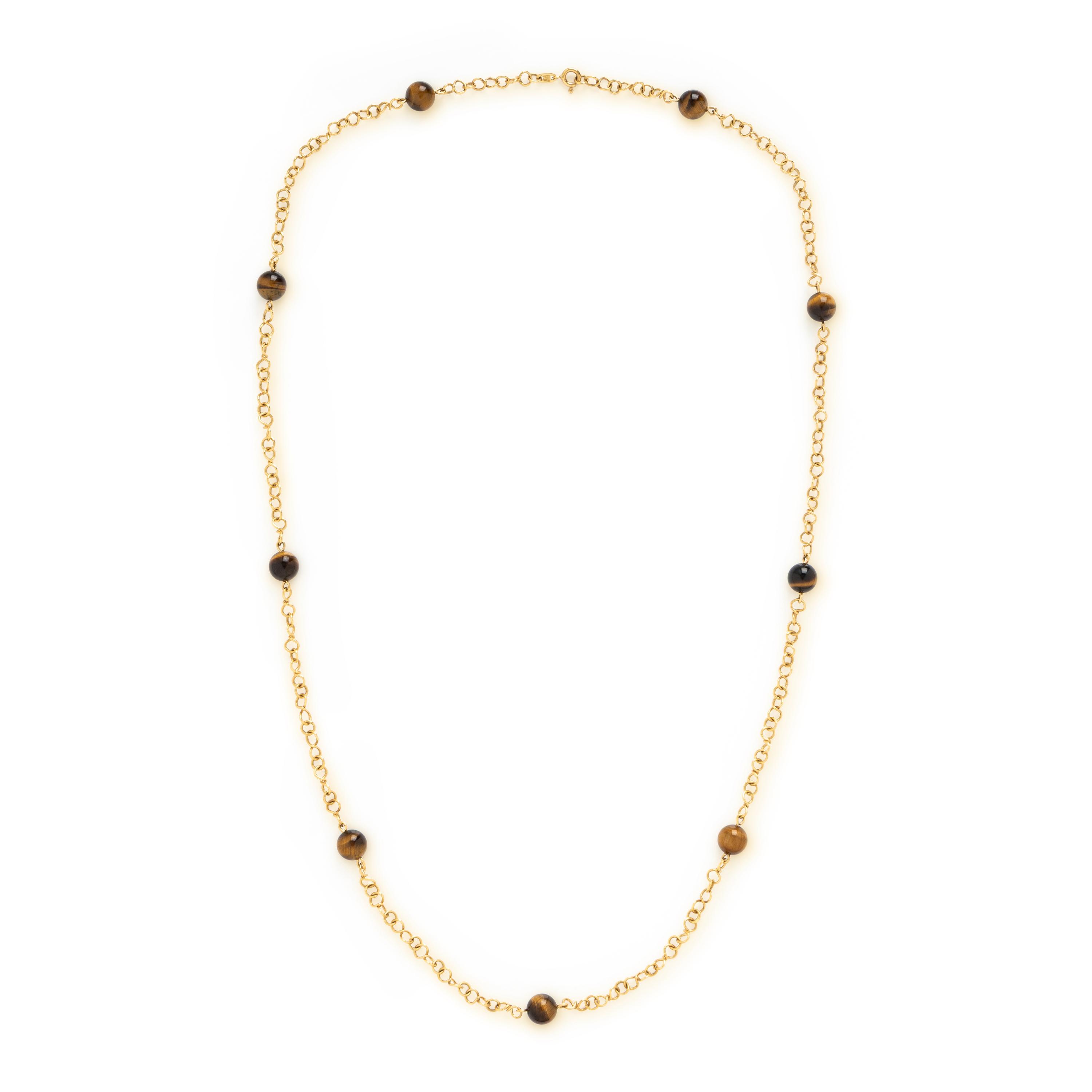 Tiger's Eye and Yellow Gold Necklace