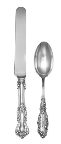 An American Partial Silver Flatware Service, Gorham Mfg. Co., Providence, RI, comprising: 11 dinner spoons 2 serving spoons 6 iced tea