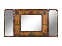 An English Painted Panel Inset Walnut Overmantel Mirror