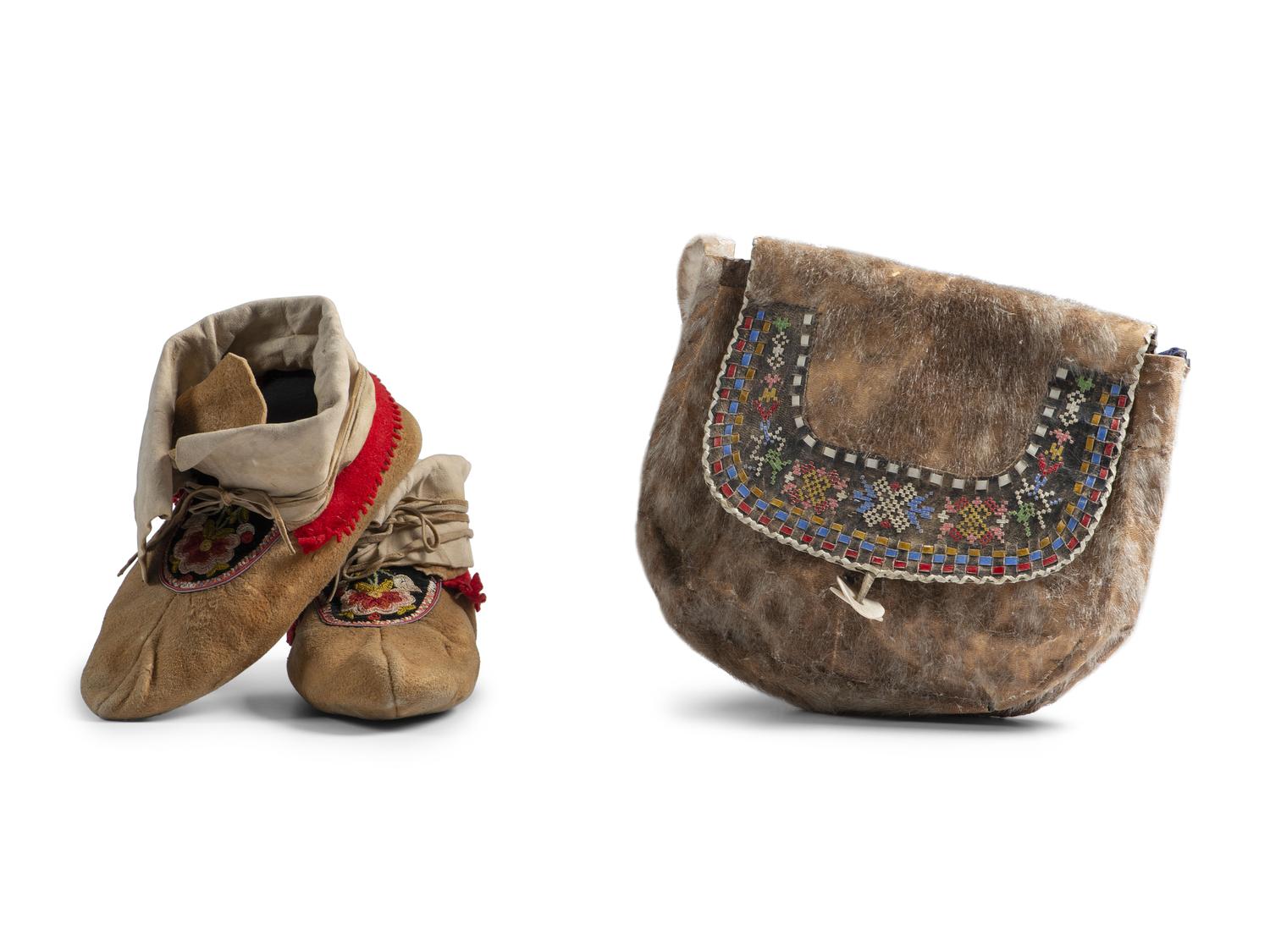 Athapaskan Moosehair Embroidered Hide Moccasins, PLUS