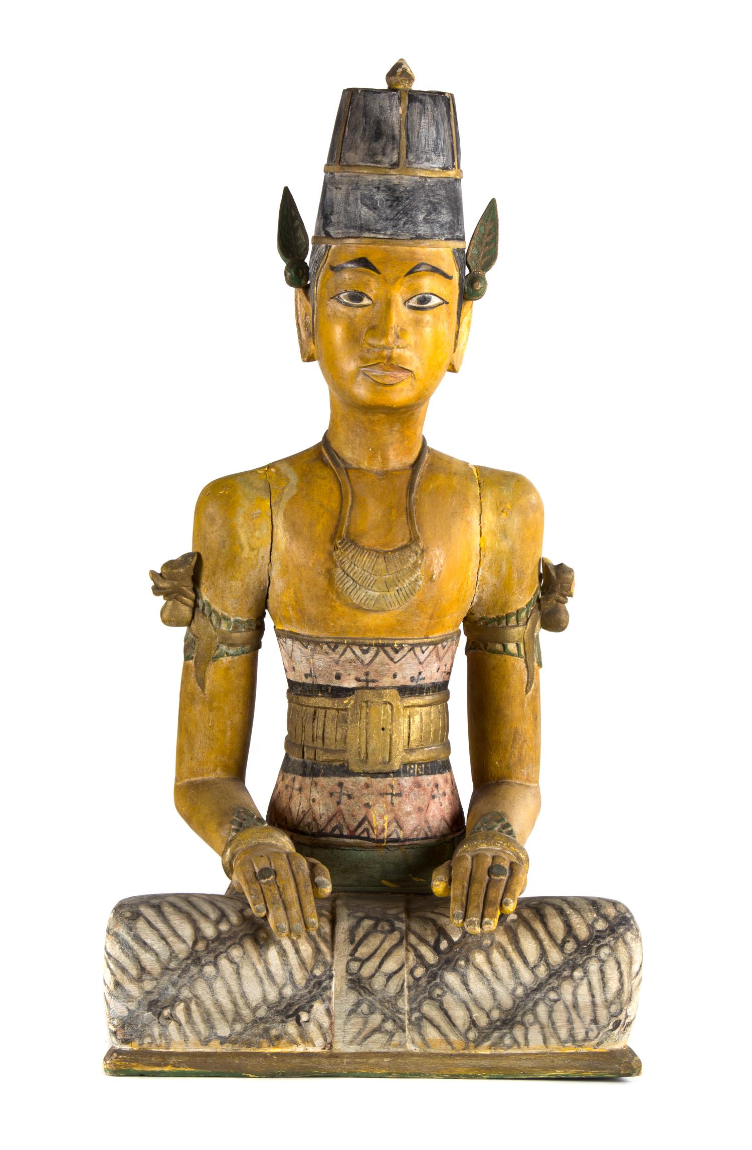 A Pair of Balinese Carved and Painted Wood Figures Height of tallest 29 inches. — EARLY 20TH CENTURY