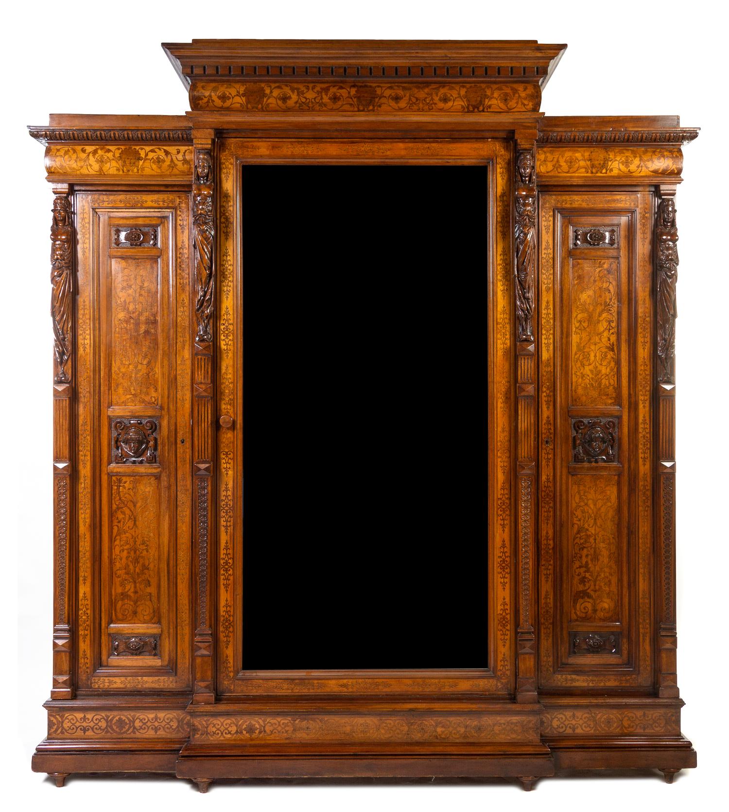 A Neoclassical Painted Armoire, Height 113 x width 95 x depth 28 inches.