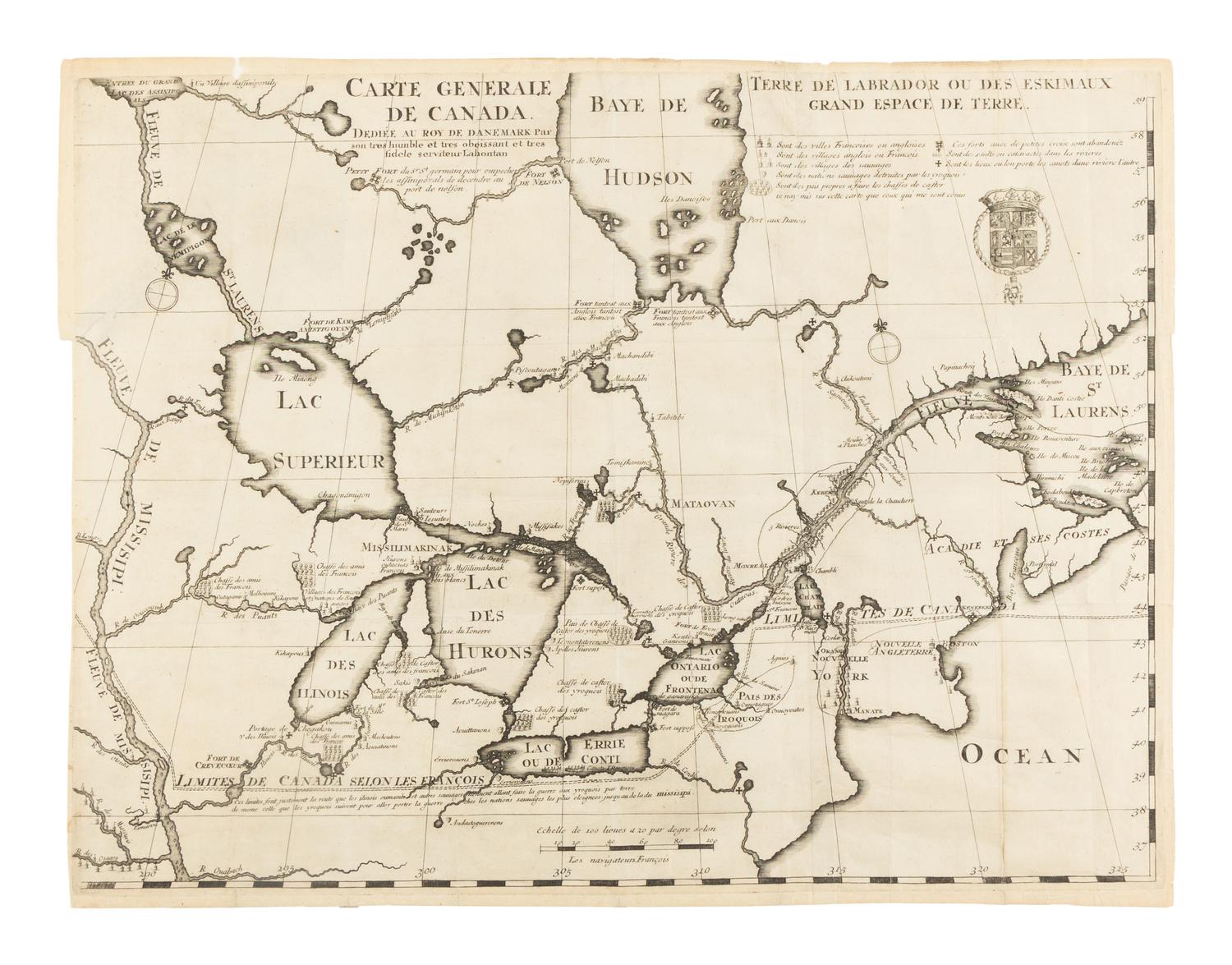 [MAP]. LAHONTAN, Louis Armand Baron de (1666-1715). Carte Generale De Canada . Paris, 1703.