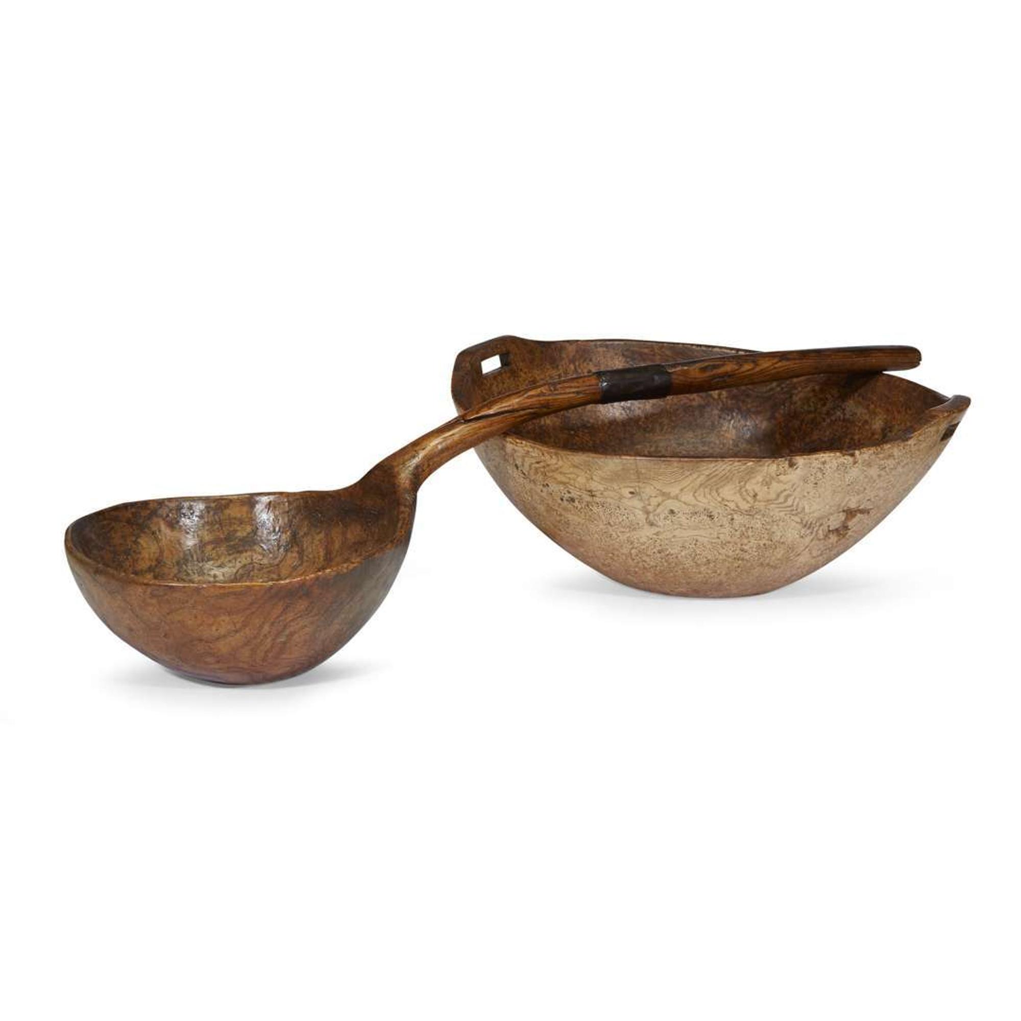 Large burlwood bowl and ladle Possibly Native American, 18th/19th century