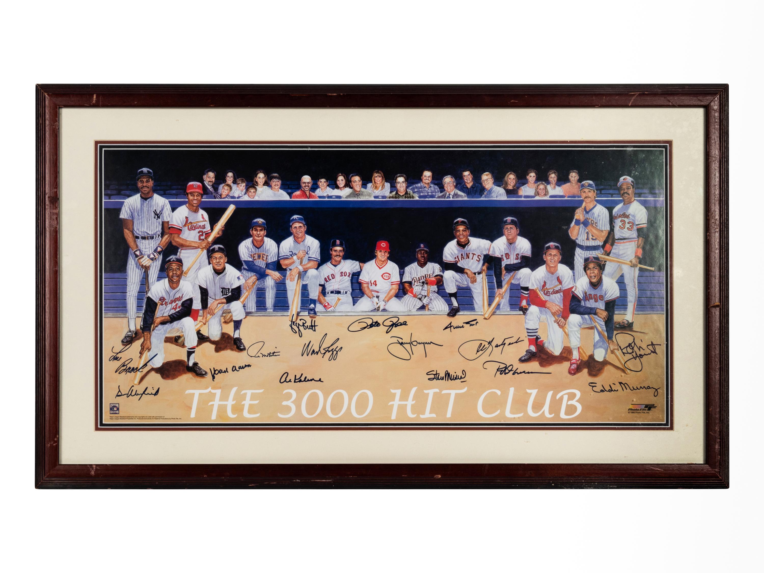 A 3,000 Hit Club Signed Autograph Poster Formerly Displayed at Mike Ditka’s Restaurant