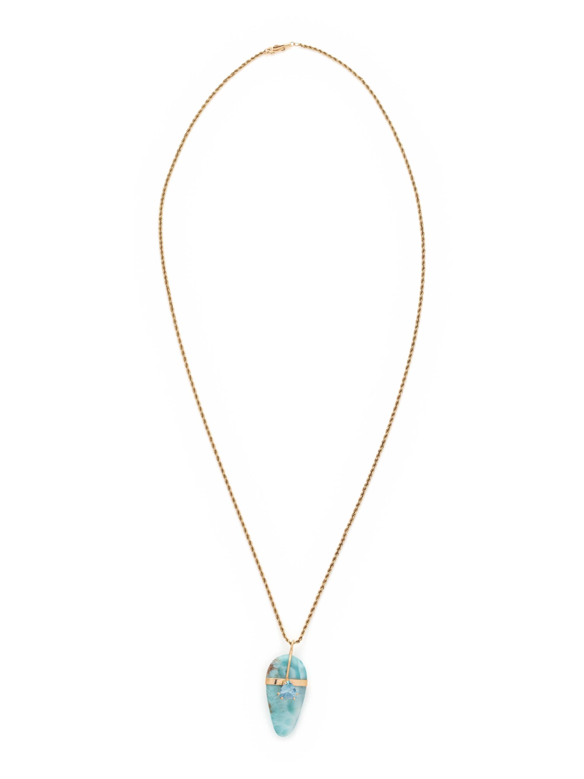 YELLOW GOLD, LARIMAR AND AQUAMARINE PENDANT/NECKLACE