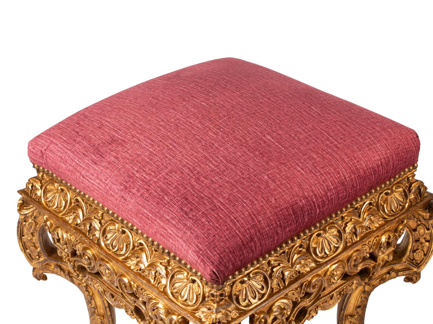 A Pair of Italian Baroque Style Giltwood Stools