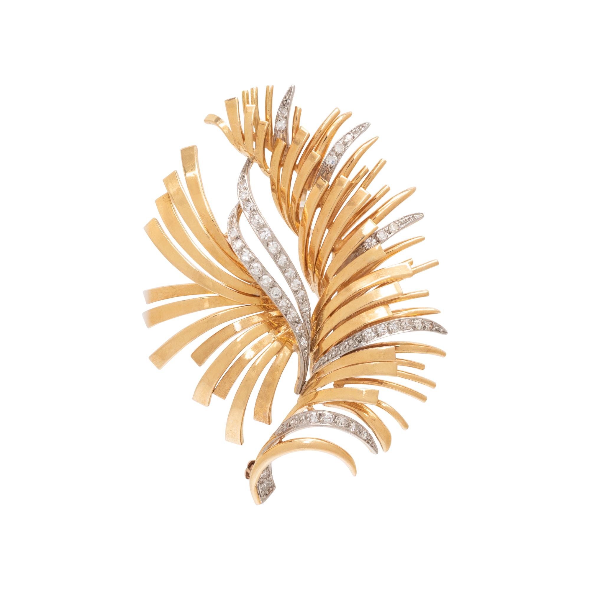 YELLOW GOLD AND DIAMOND SPRAY BROOCH