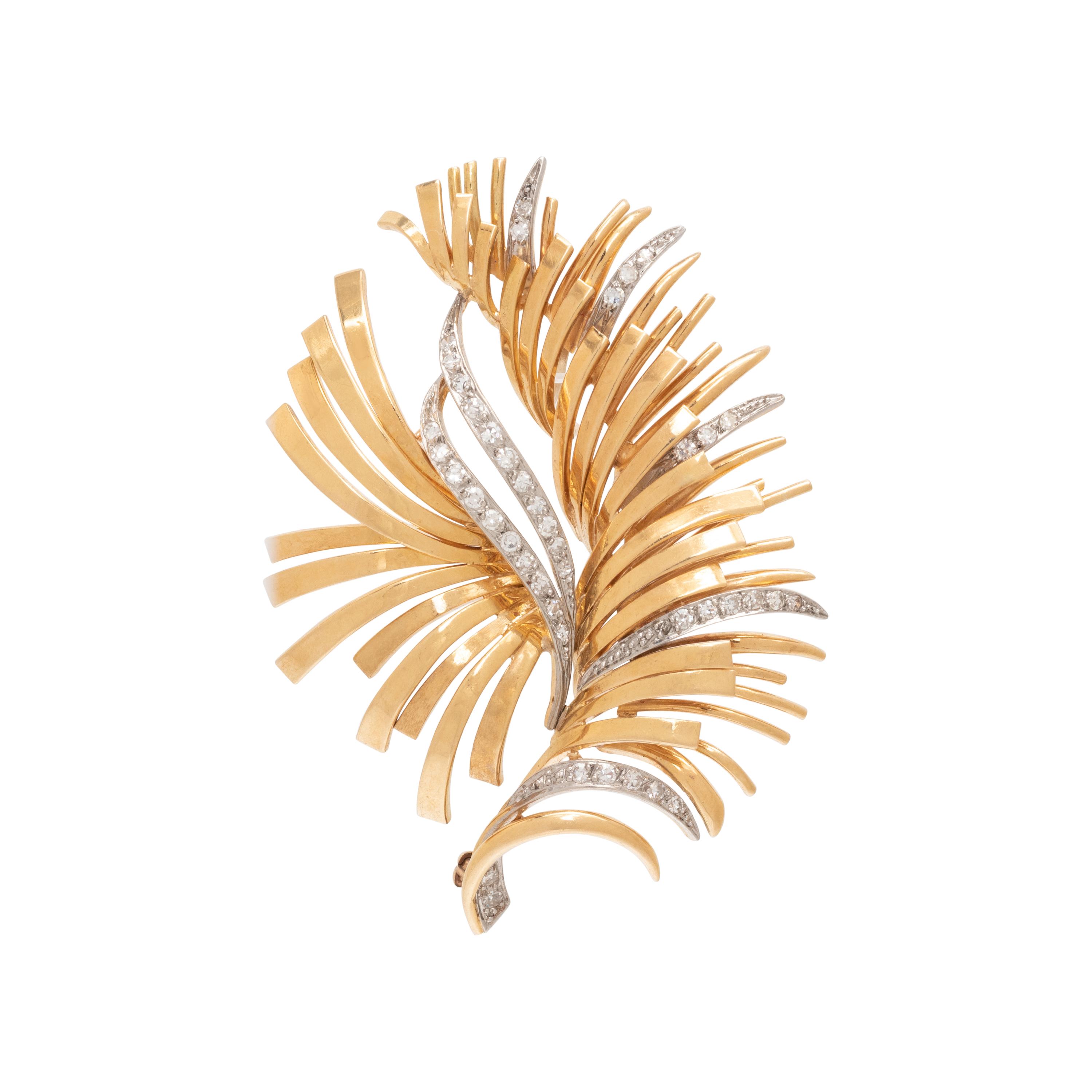YELLOW GOLD AND DIAMOND SPRAY BROOCH