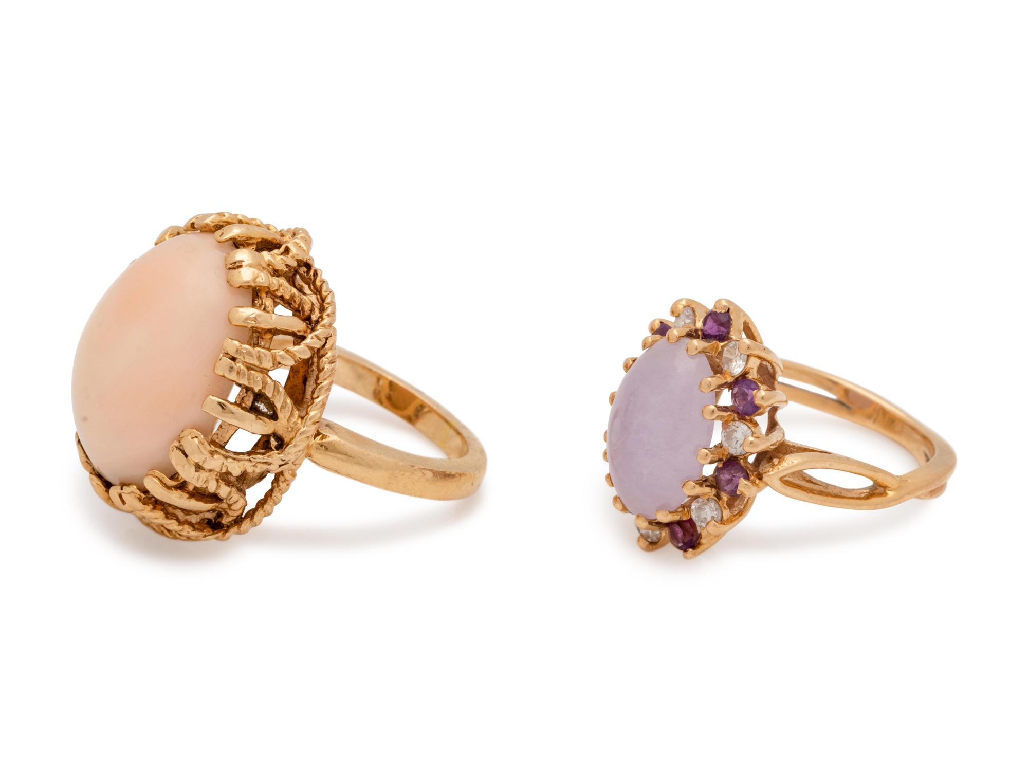 A Collection of Yellow Gold and Hardstone Rings,