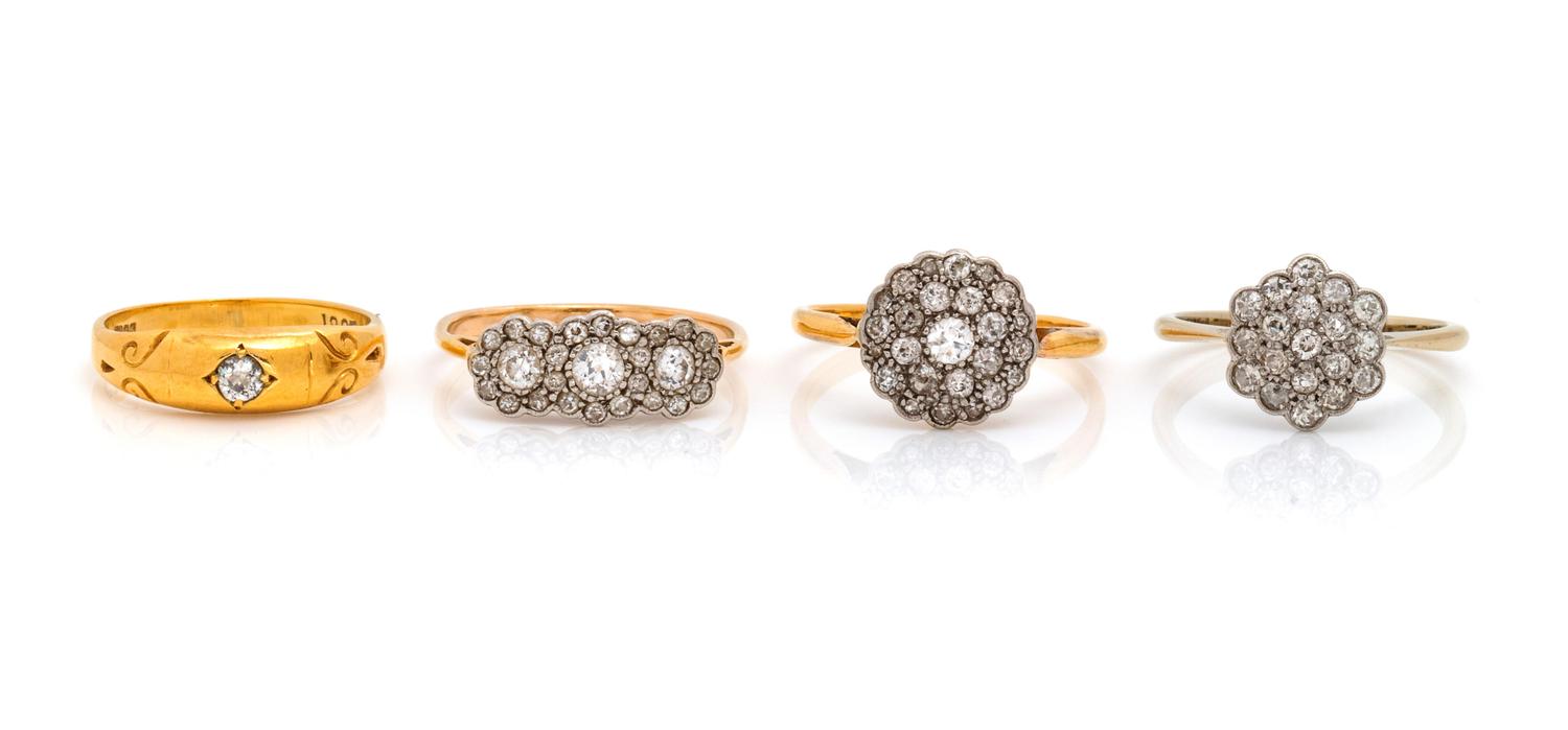 A Collection of Yellow Gold and Diamond Rings,