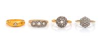 A Collection of Yellow Gold and Diamond Rings,