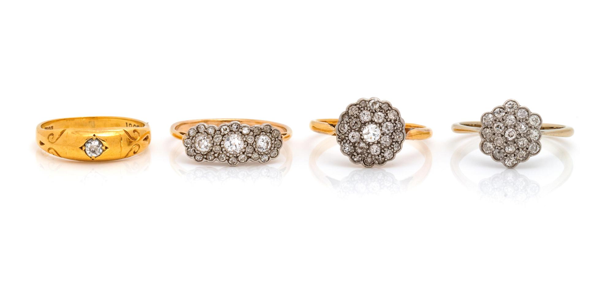 A Collection of Yellow Gold and Diamond Rings,