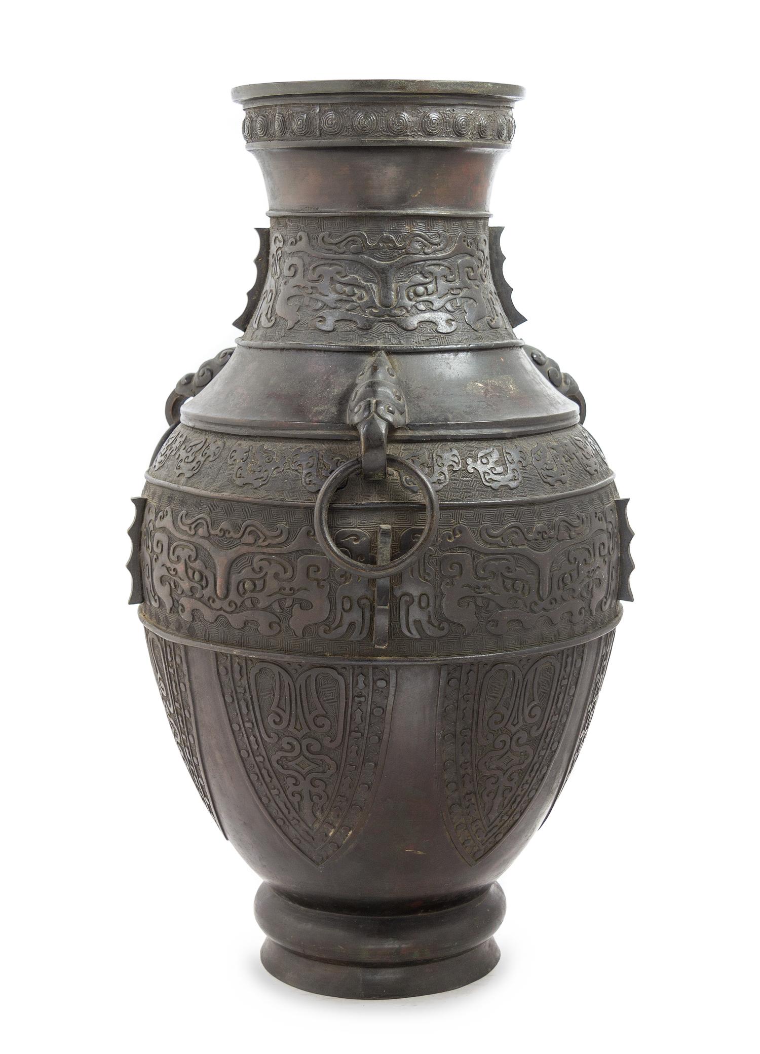 A Large Chinese Bronze Archaistic Vase 18TH/19TH CENTURY Height 24 5/8 inches. — 18TH/19TH CENTURY