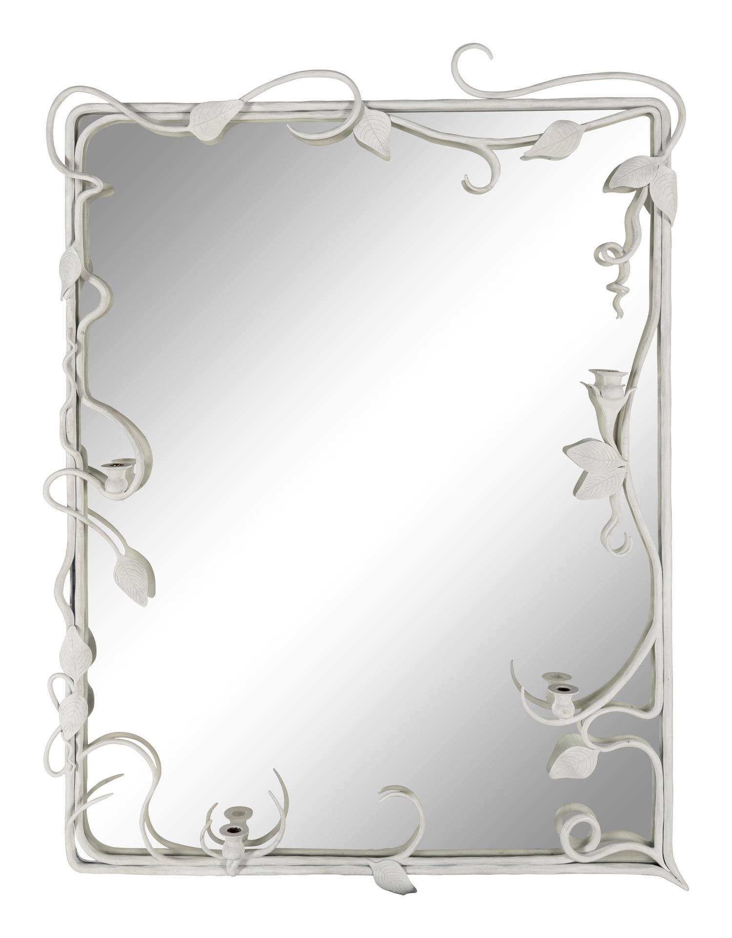 A Custom White Painted Iron Mirror