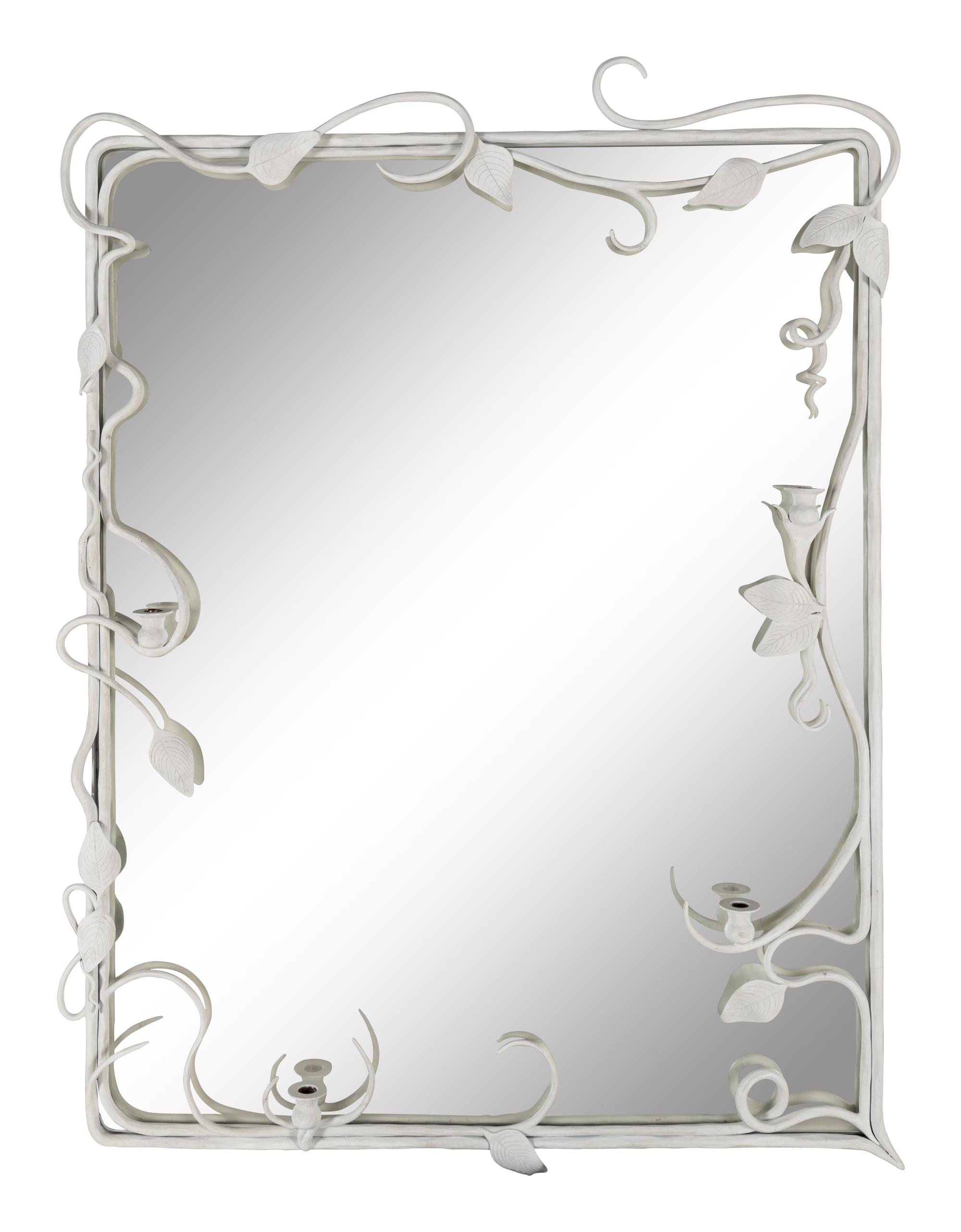 A Custom White Painted Iron Mirror