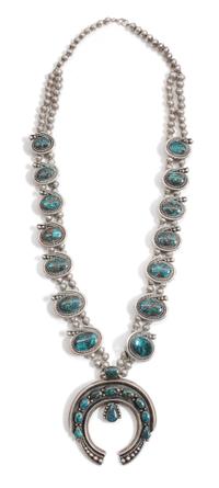 Southwestern Silver and Turquoise Squash Blossom Length 25 inches