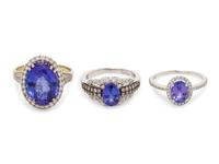 A Collection of White Gold, Tanzanite and Diamond Rings,