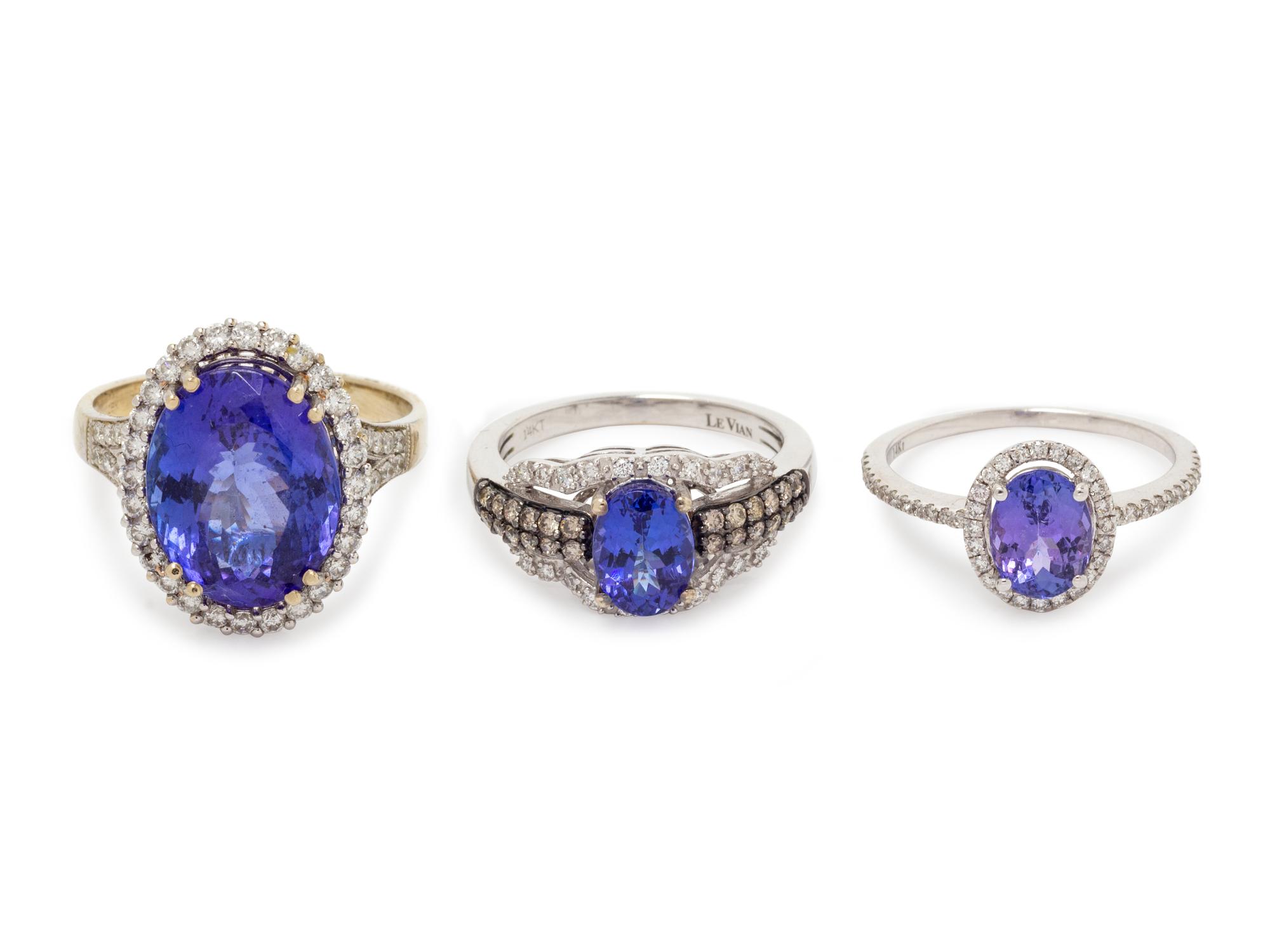 A Collection of White Gold, Tanzanite and Diamond Rings,