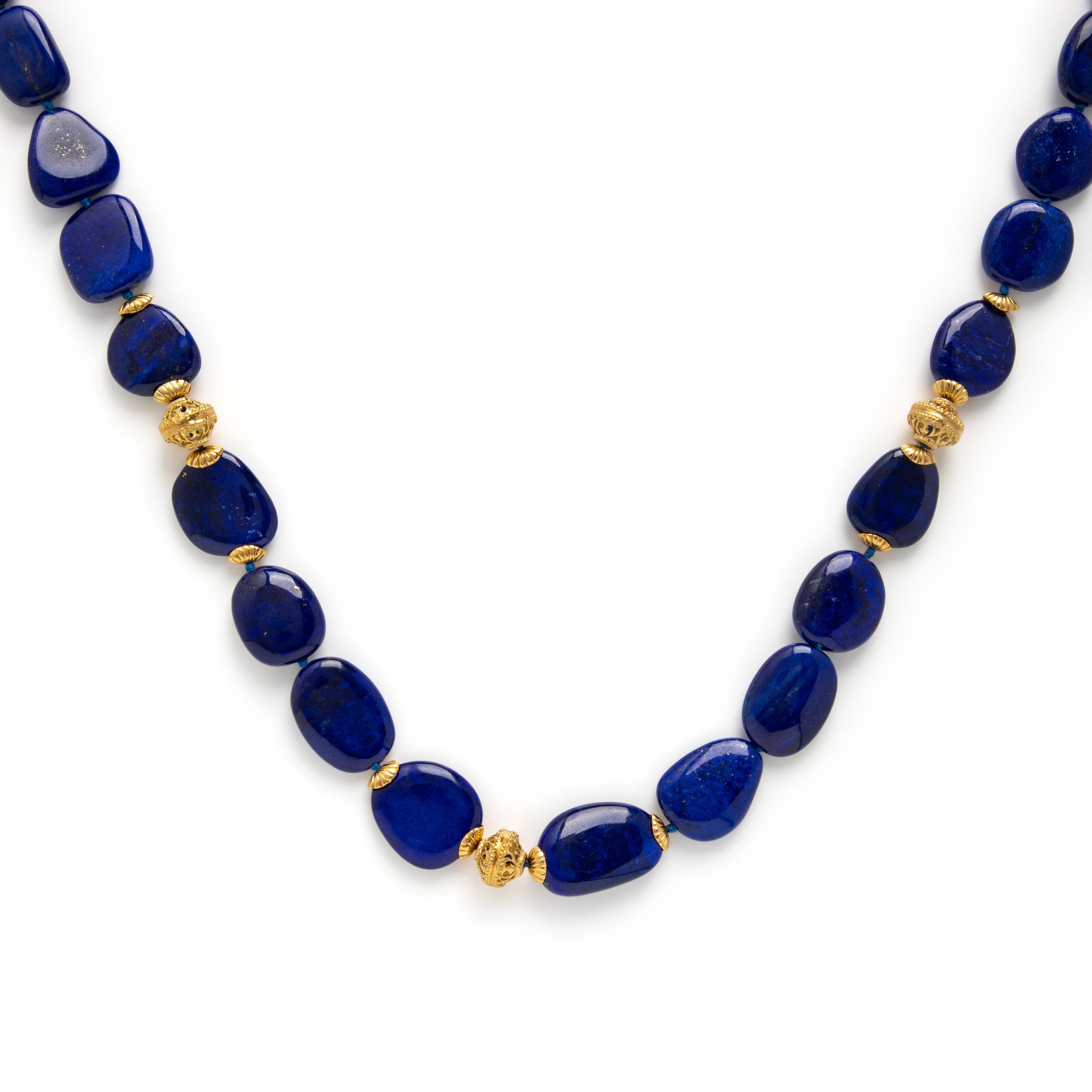 Seaman Schepps, Pair of Lapis Lazuli and Yellow Gold Convertible Necklaces
