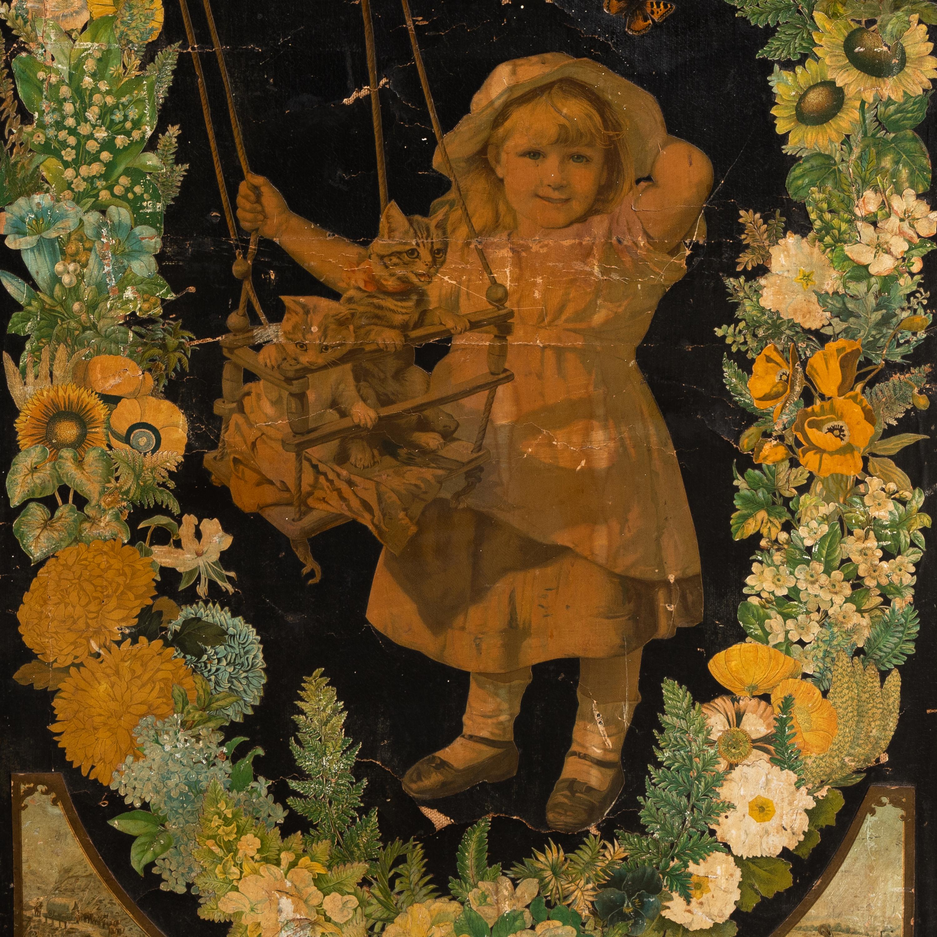 A Victorian Decoupage Four-Panel Floor Screen