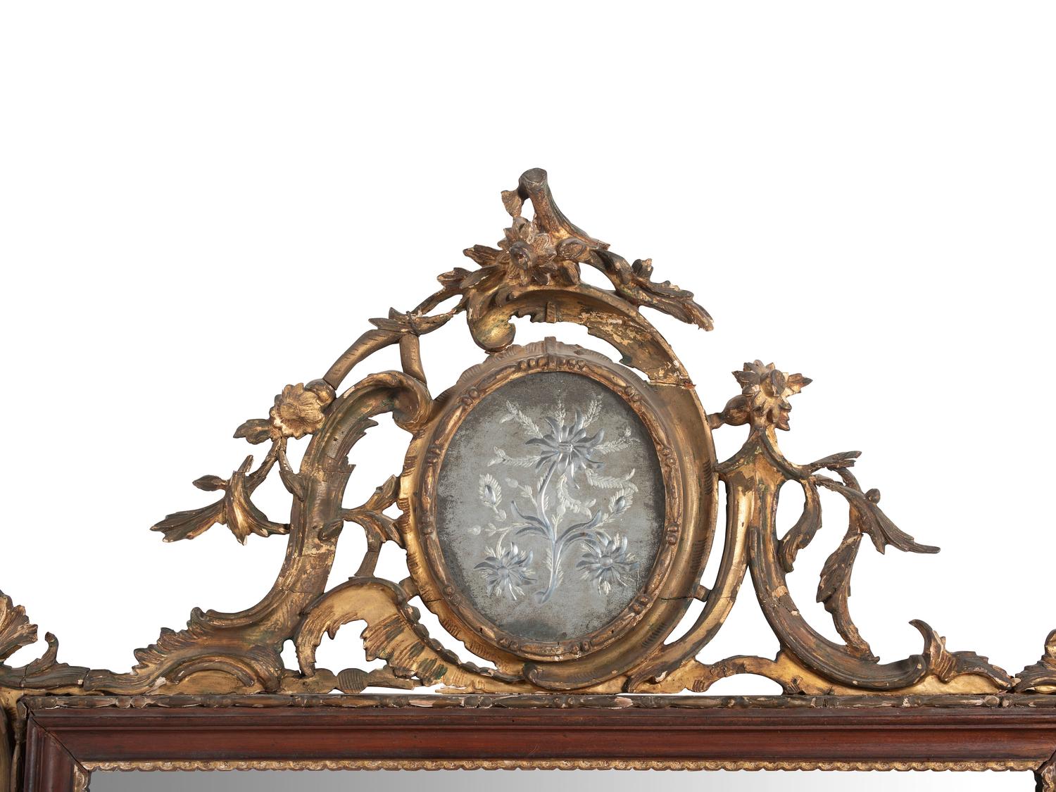 A Chinese Chippendale Giltwood and Etched Mirror