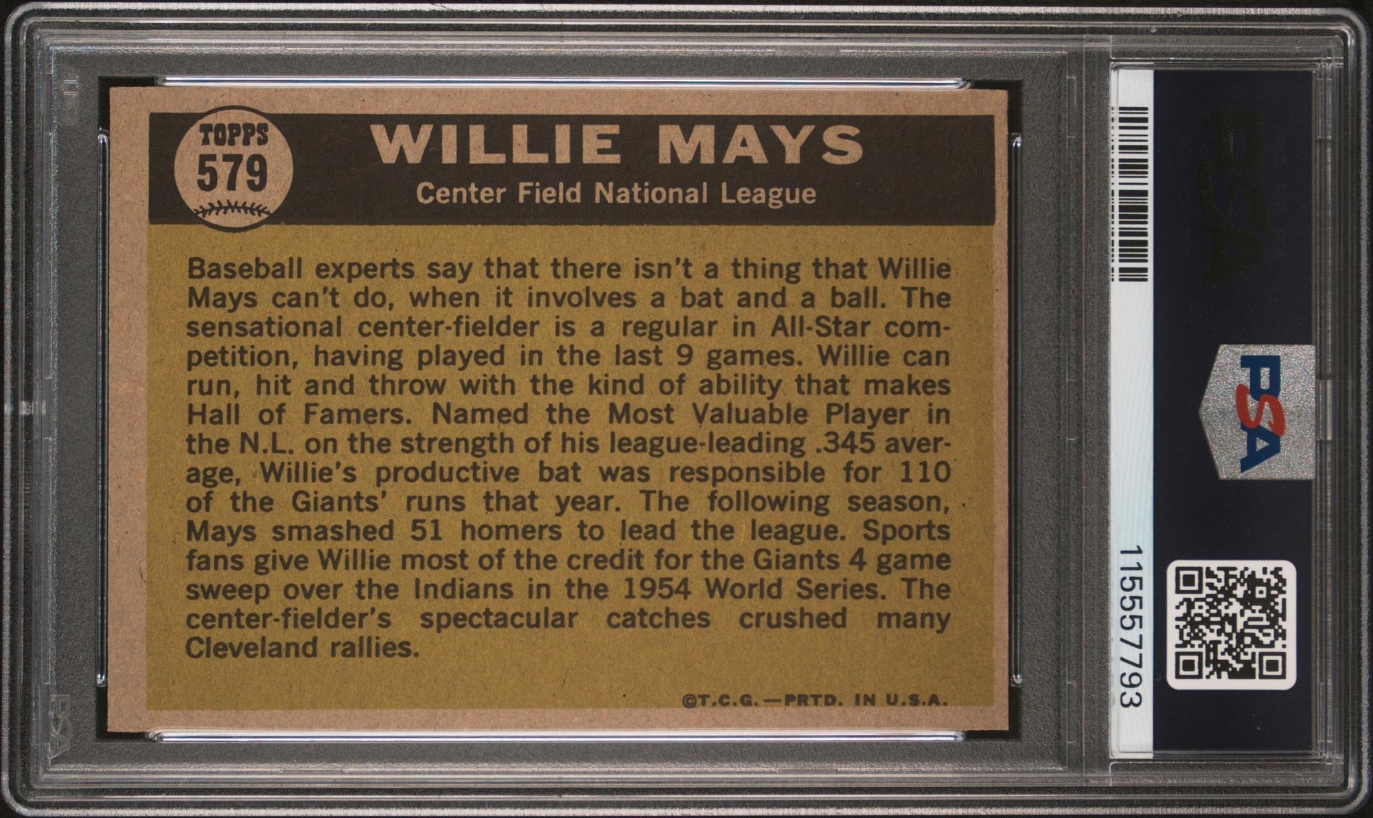 A 1961 Topps WIllie Mays All Star Baseball Card No. 579 (PSA 5 EX) from The Collection of David Eisenhower