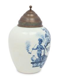 A Delftware Tobacco Jar with Brass Lid