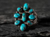Navajo Silver and Turquoise Cluster Ring
