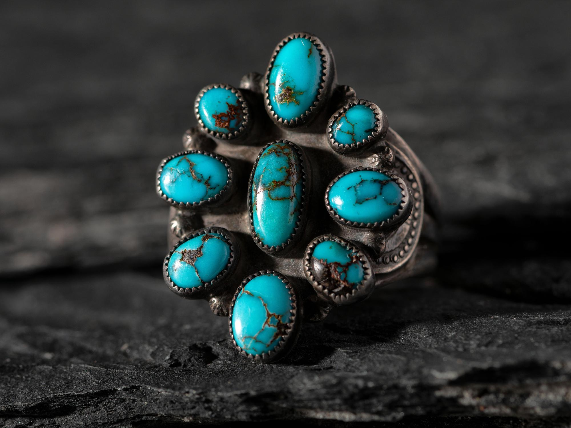 Navajo Silver and Turquoise Cluster Ring