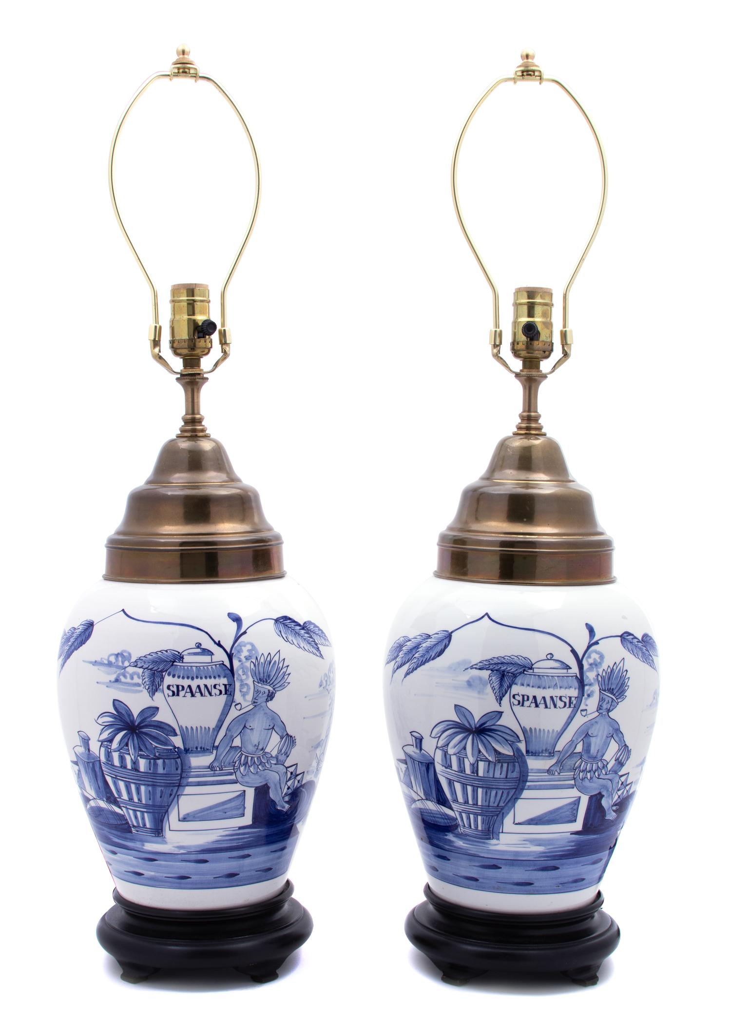 Pair of Dutch Earthenware Tobacco Jars Mounted as Lamps