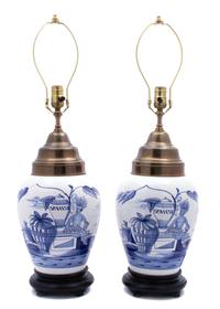 Pair of Dutch Earthenware Tobacco Jars Mounted as Lamps