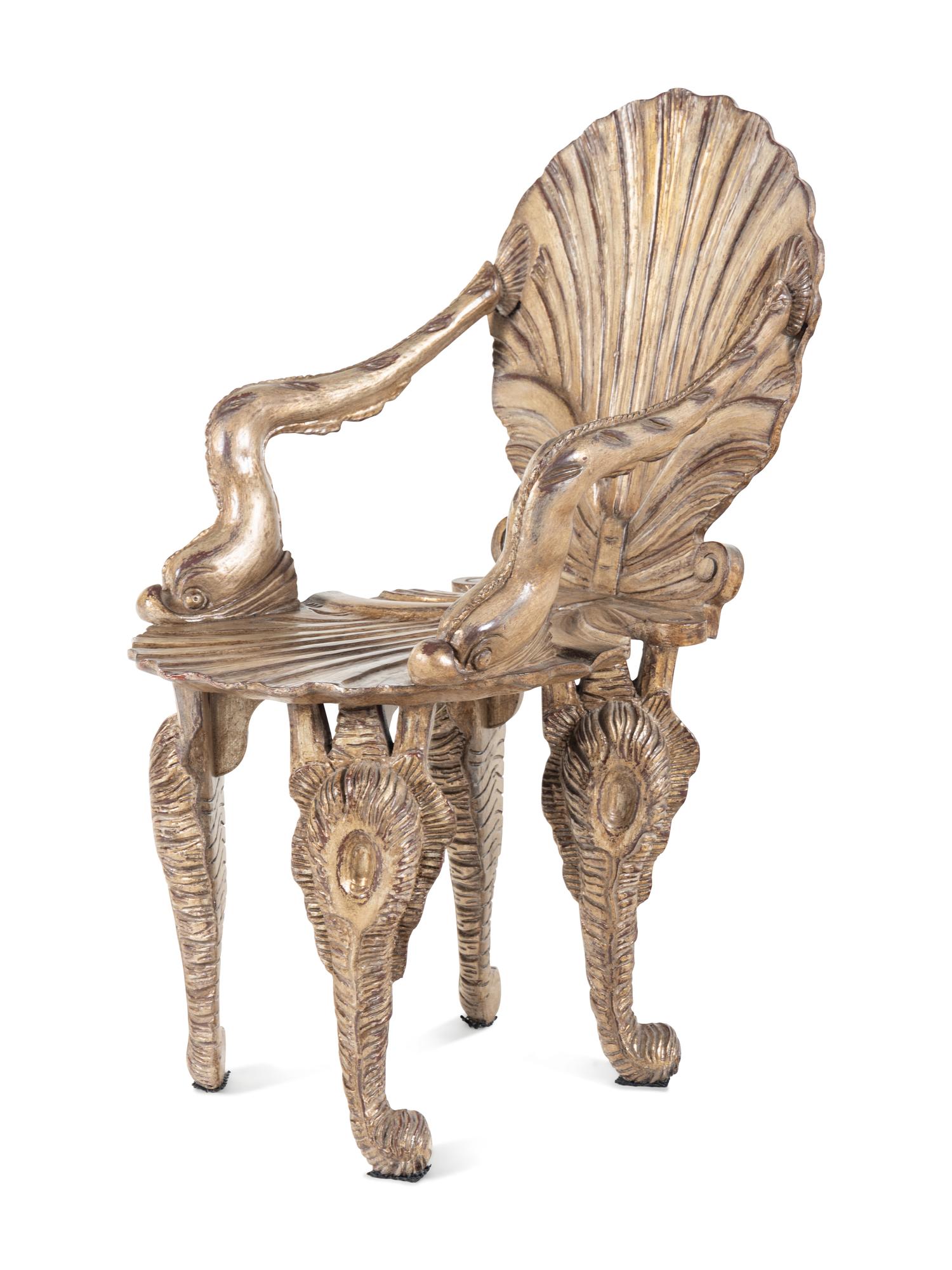 An Italian Silvered Grotto Style Armchair