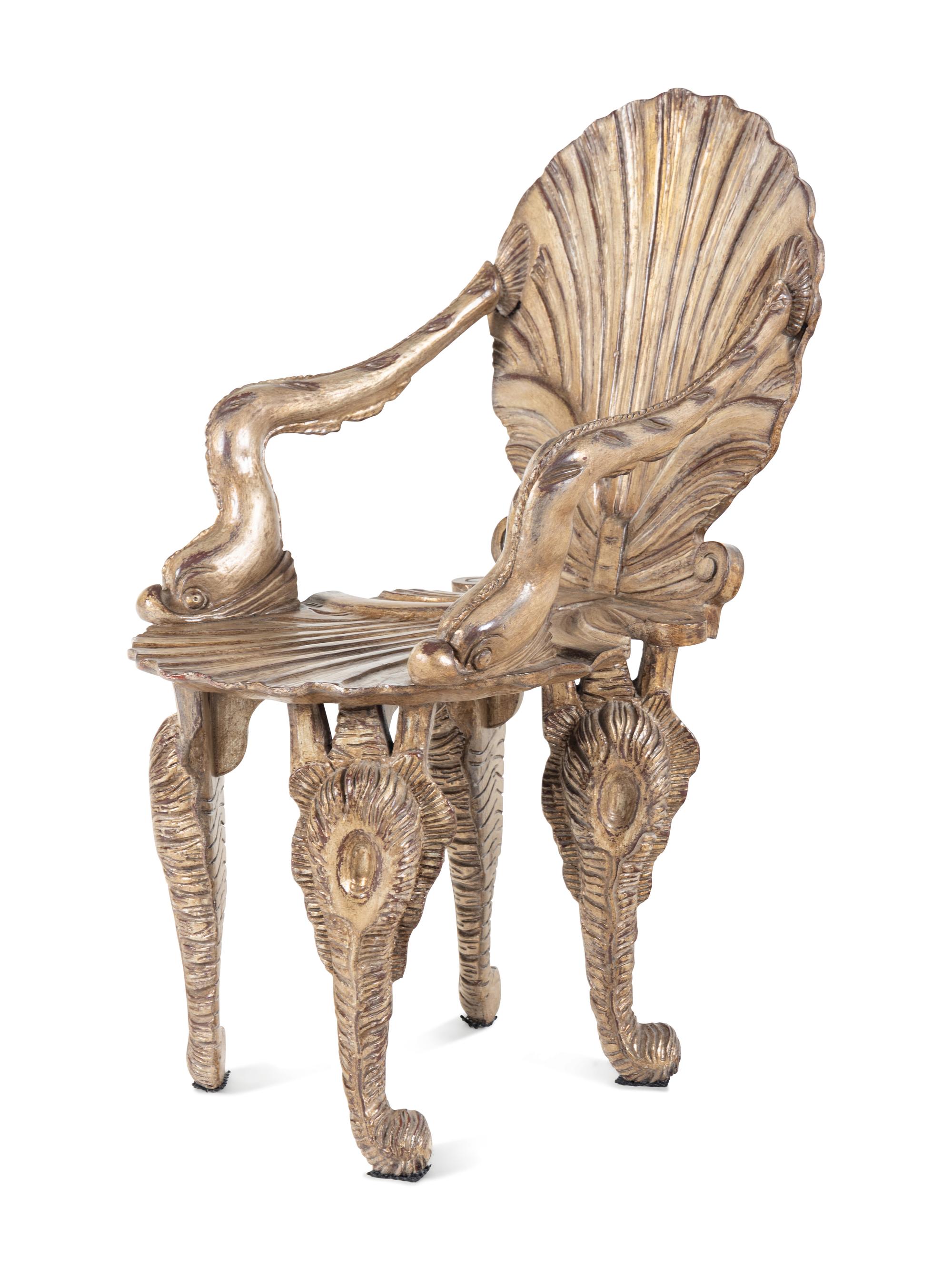 An Italian Silvered Grotto Style Armchair