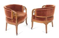 A Pair of Art Nouveau Club Chairs Height 26 x width 25 x depth 17 1/2 x seat height 17 inches — EARLY 20TH CENTURY