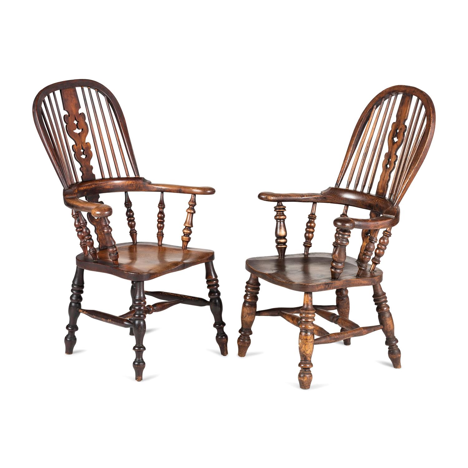 Two English Openworked Splat Windsor Armchairs