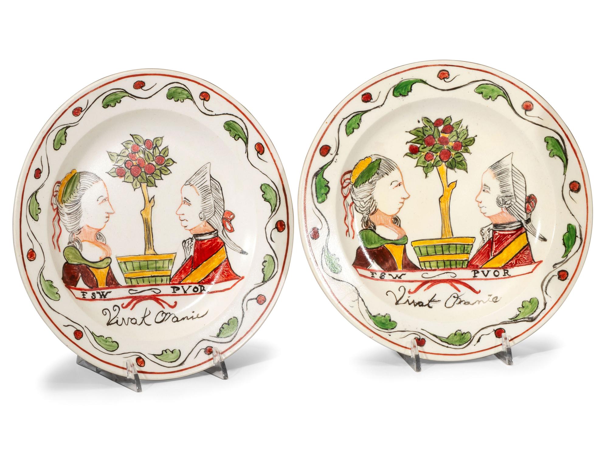 A Pair Creamware 'William of Orange' Plates