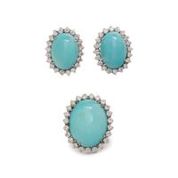 TURQUOISE AND DIAMOND RING AND EARRINGS