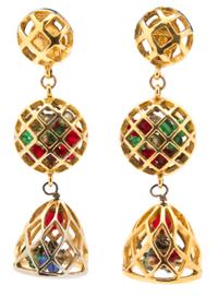 A Pair of Chanel Goldtone Drop Earclips, 3" x 1".
