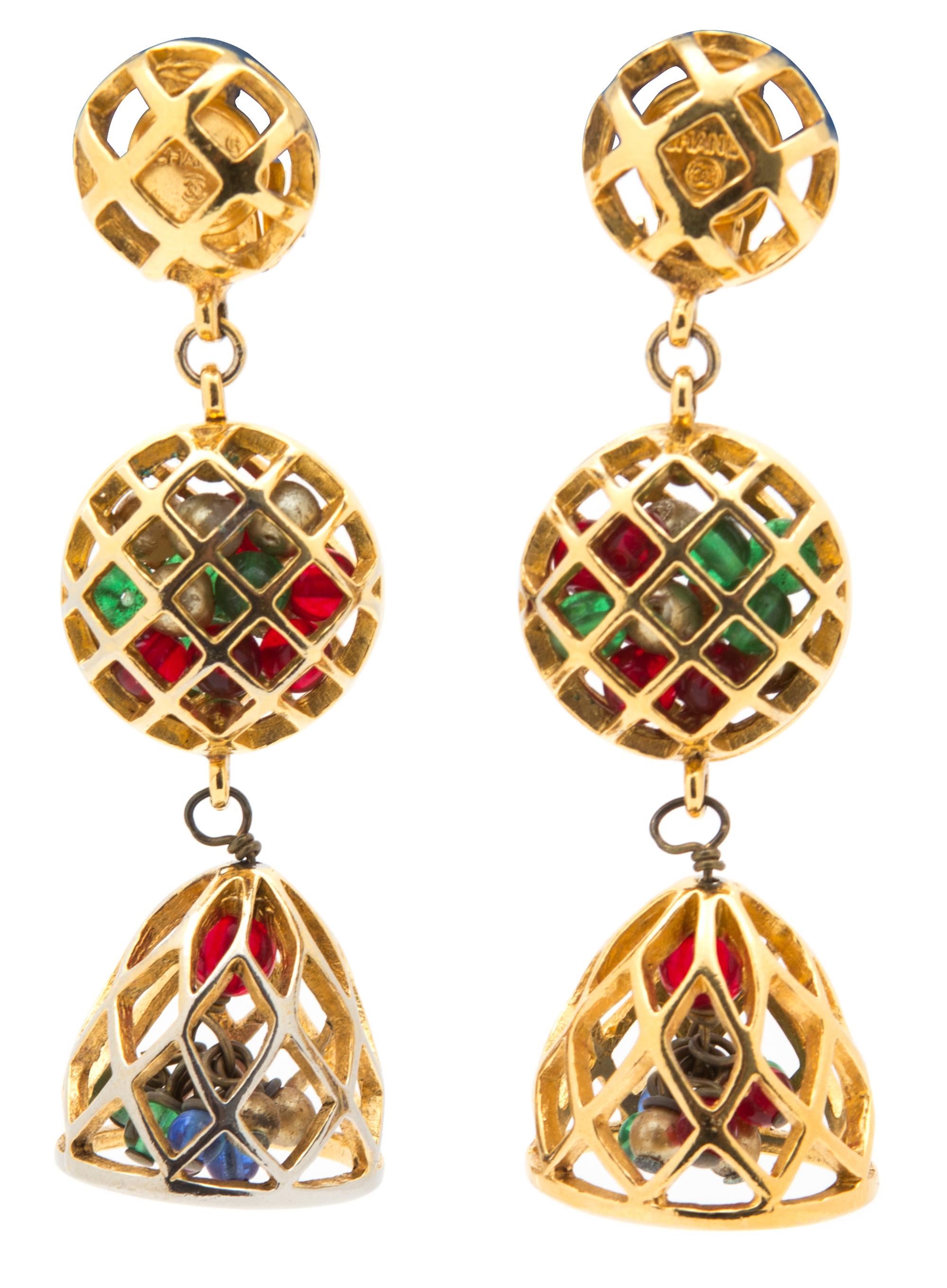 A Pair of Chanel Goldtone Drop Earclips, 3" x 1".