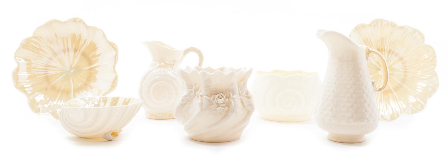 A Group of Belleek Porcelain Articles Height of tallest 4 inches.