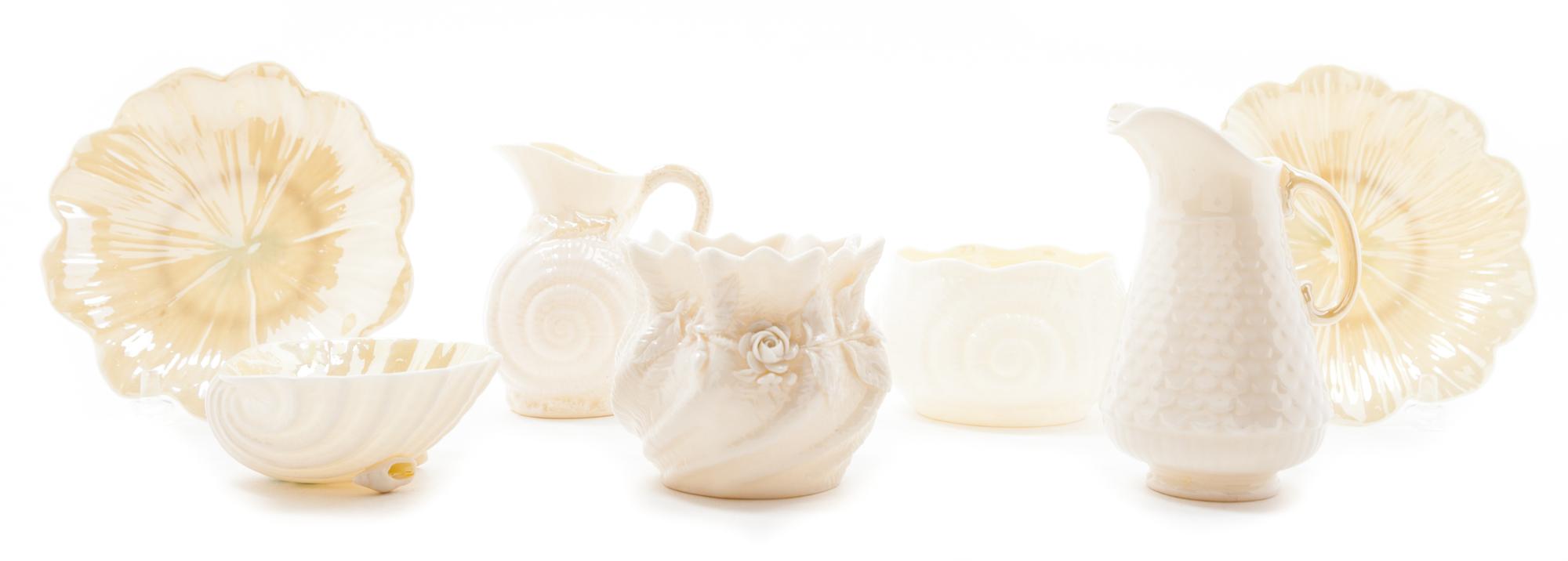 A Group of Belleek Porcelain Articles Height of tallest 4 inches.
